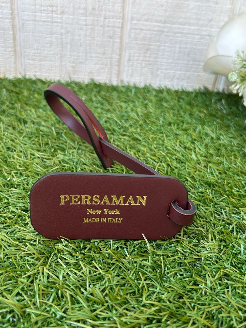 Persaman New York Leather Luggage Tag - Burgundy with Gold Foil